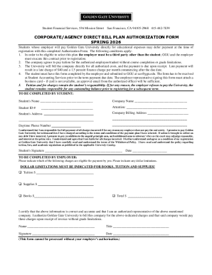 Corporate Direct Bill Plan Authorization Form
