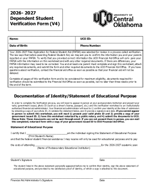 2026-2027 Dependent Student Verification Form