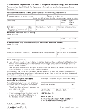 Blue Shield 65 Plus Enrollment Request Form