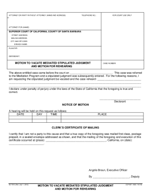 Motion to Vacate Mediated Stipulated Judgment