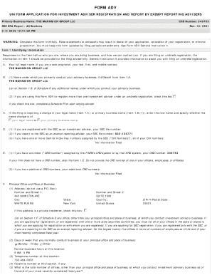 Form ADV Investment Adviser Registration