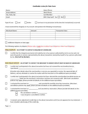 Cardholder Dispute Form