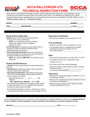 SCCA RallyCross UTV Technical Inspection Form