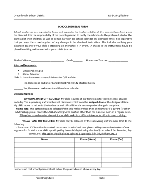 Oradell School Dismissal Form