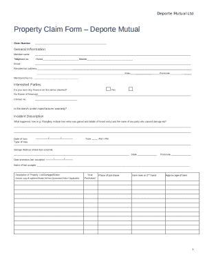 Deporte Mutual Property Claim Form