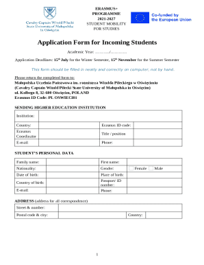 Erasmus+ Student Mobility Application Form