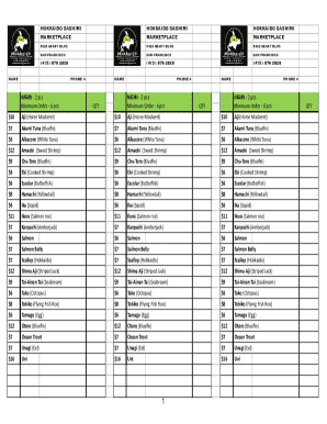 Hokkaido Sashimi Order Form