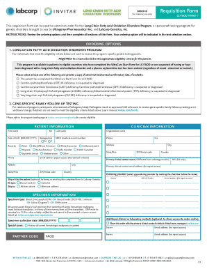 Long-Chain Fatty Acid Oxidation Disorders Program Requisition Form