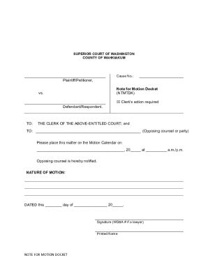 Washington Motion Docket Note