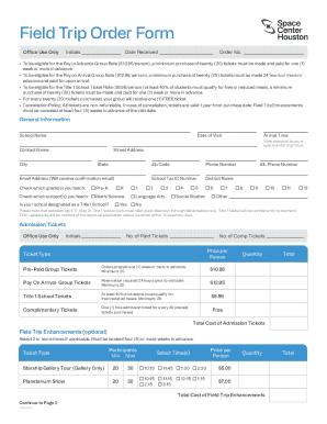 Field Trip Order Form