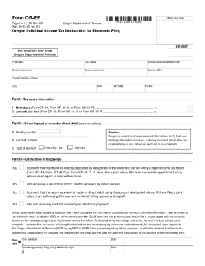 Form OR-EF, Oregon Individual Income Tax Declaration for Electronic Filing, 150-101-339