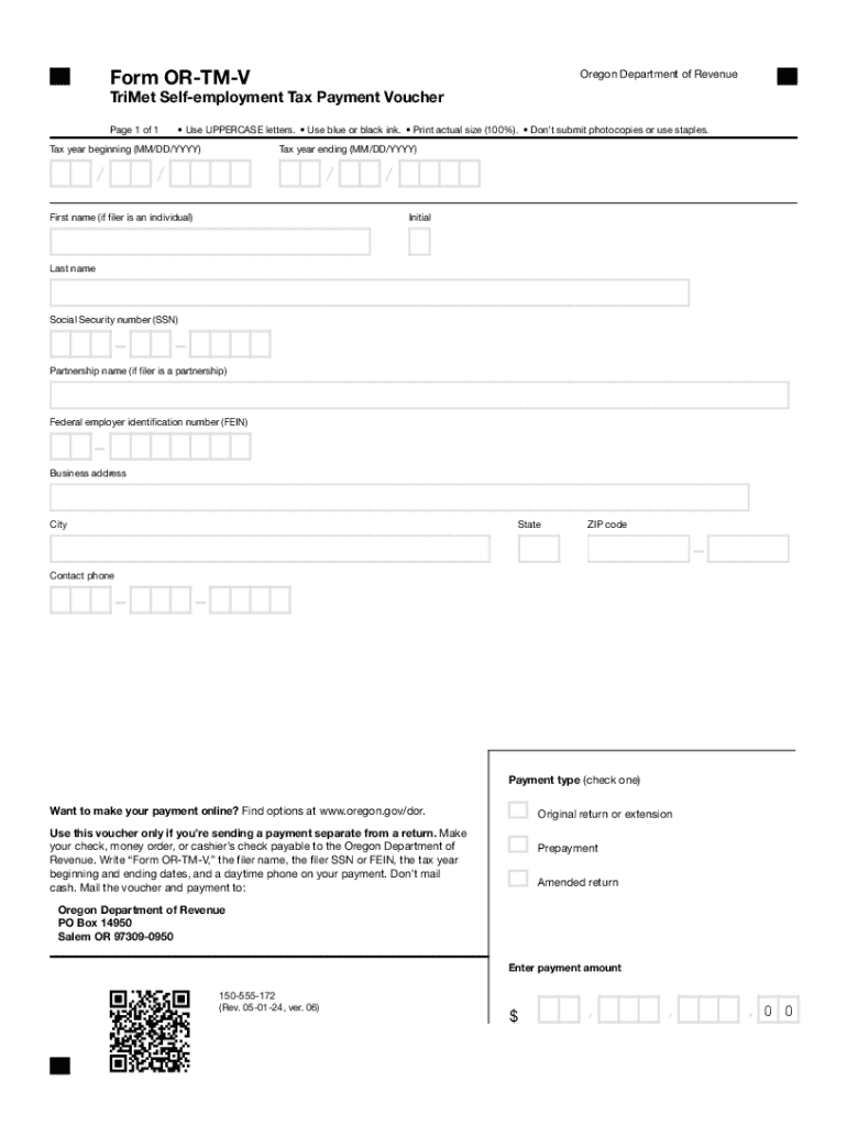 Form OR-TM-V, TriMet Self-employment Tax Payment Voucher, 150-555-172 Preview on Page 1