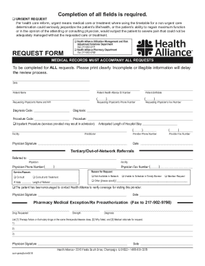 Health Alliance Urgent Medical Request Form