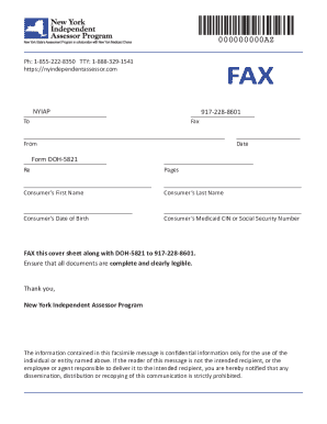 New York Medicaid DOH-5821 Fax Cover Sheet