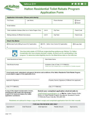Halton Residential Toilet Rebate Program Application Form