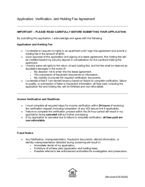 Application Verification and Holding Fee Agreement