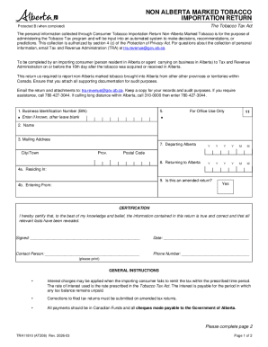 Alberta Non-Alberta Marked Tobacco Importation Return