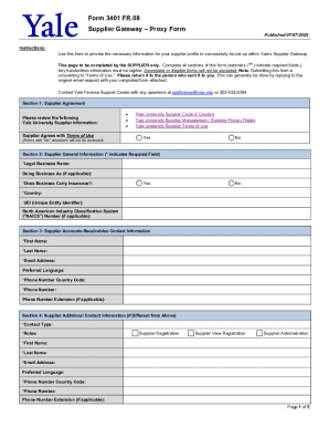 Yale Supplier Gateway Proxy Form