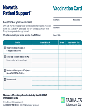 Vaccination Card for FABHALTA®