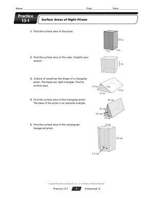 Surface Area of Right Prisms Homework