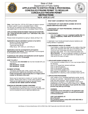 Utah Application to Switch from Provisional to Regular Concealed Firearm Permit