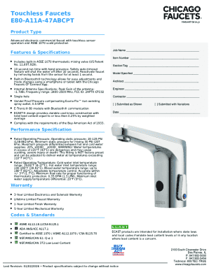 Advanced Electronic Commercial Faucet Specification Form