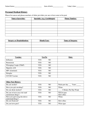 Patient Medical History Form