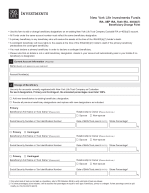 New York Life Investments Beneficiary Change Form