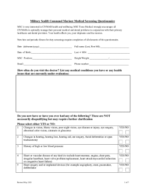 Military Sealift Command Mariner Medical Screening Questionnaire