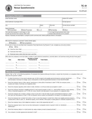 Utah Business Nexus Questionnaire