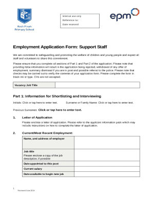 Employment Application Form: Support Staff