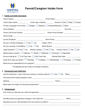 Parent/Caregiver Intake Form
