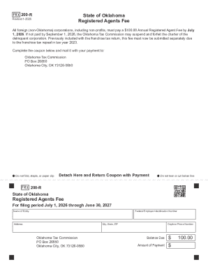 Oklahoma Registered Agents Fee Form FRX-200-R
