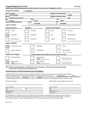 Hospital Statement of Cost Form