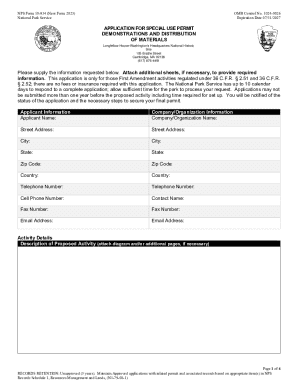 NPS Form 10-934 Application for Special Use Permit