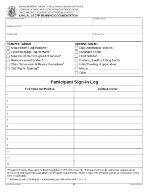 Annual CACFP Training Documentation Form