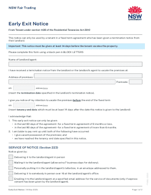 NSW Early Exit Notice for Tenants