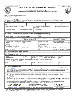 Federal Fish and Wildlife Permit Application