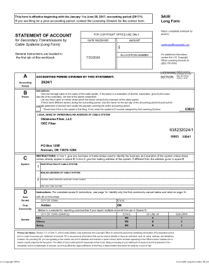 US Copyright Office Form SA3E Long Form