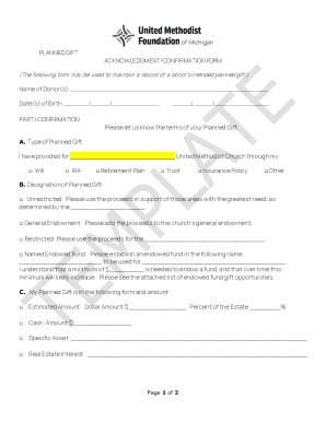 Planned Gift Acknowledgement Form