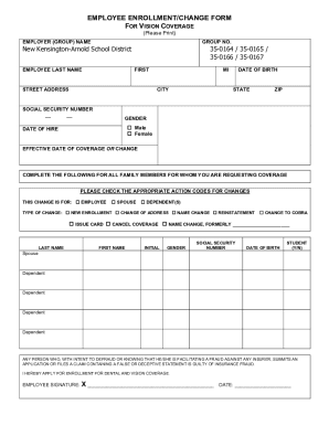 Employee Vision Coverage Enrollment Form
