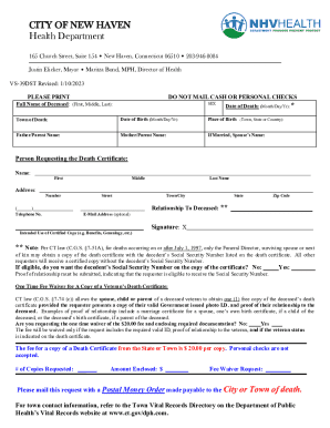 Connecticut Death Certificate Request Form