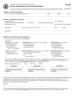 Utah Vehicle Registration and License Plate Application