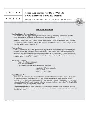 Texas Application for Motor Vehicle Seller-Financed Sales Tax Permit