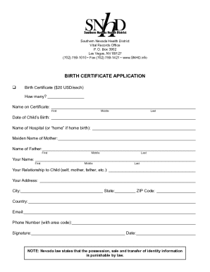 Nevada Birth Certificate Application
