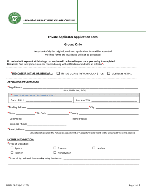 Arkansas Private Applicator Application Form