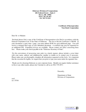 Delaware Non-Stock Corporation Certificate of Incorporation