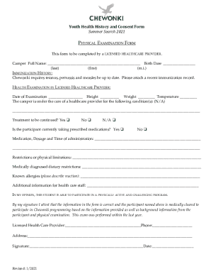 Youth Health History and Consent Form
