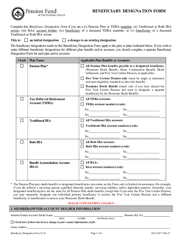 Beneficiary Designation Form - Blank Fillable Template | Fill Out ...