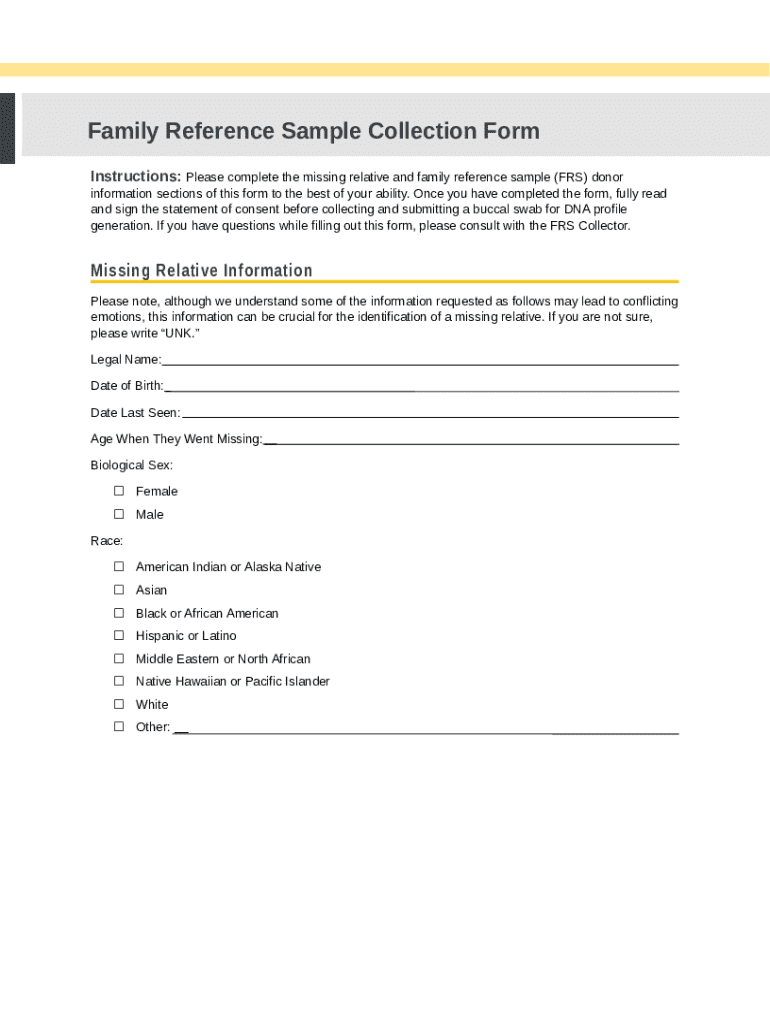 Family Reference Sample Collection Form - Blank Fillable Template ...